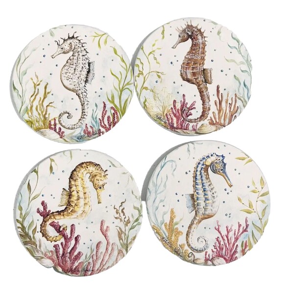 CoasterStone Sea Horse Absorbent Stone Coasters Colorful Art New in Box - Picture 2 of 10
